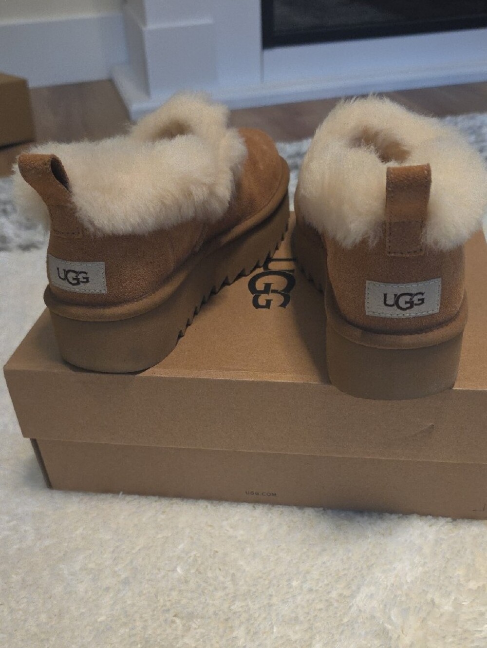 UGG Chestnut Suede Shearling-Lined Slip-Ons - Picture 2 of 6